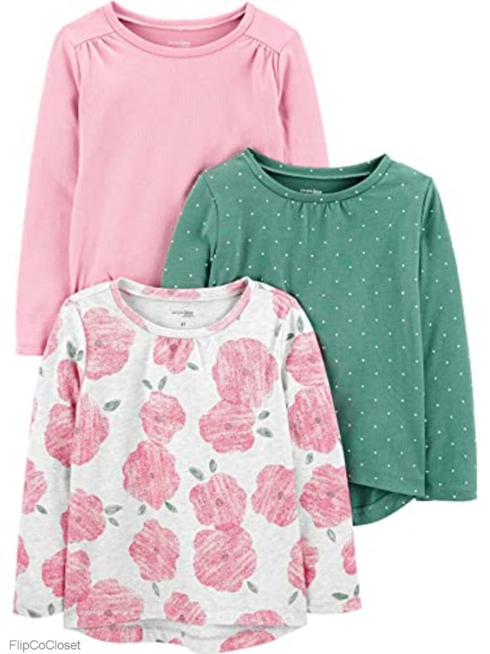 Baby Girls 3-Pack Long Sleeve T-Shirts Round Neck Pull On